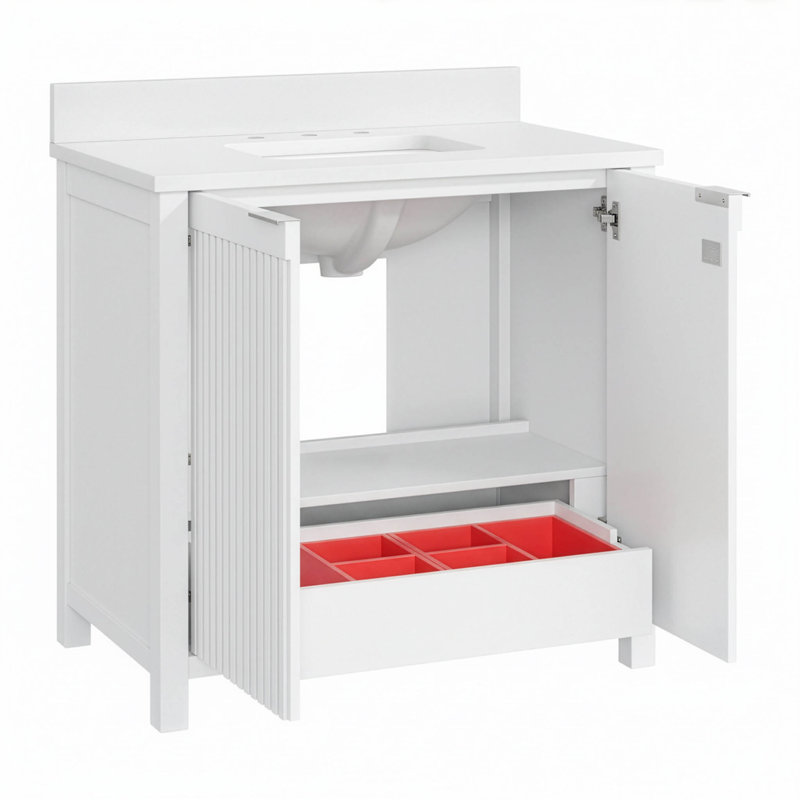 Through Lines 36" Single Bathroom Vanity, White