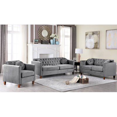 Ensemble de salon Pradfield Velvet Classic Chesterfield