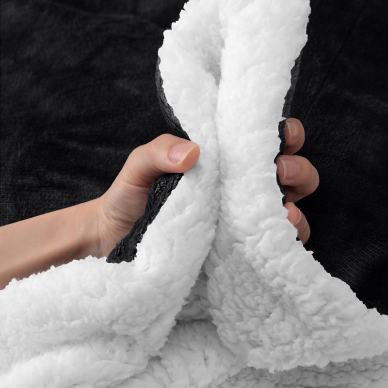 Misuzu Super Soft Reversible Sherpa Fleece Blanket, Black, Single