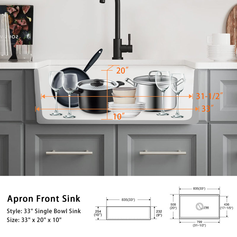 33'' L Single Bowl Fireclay Kitchen Sink