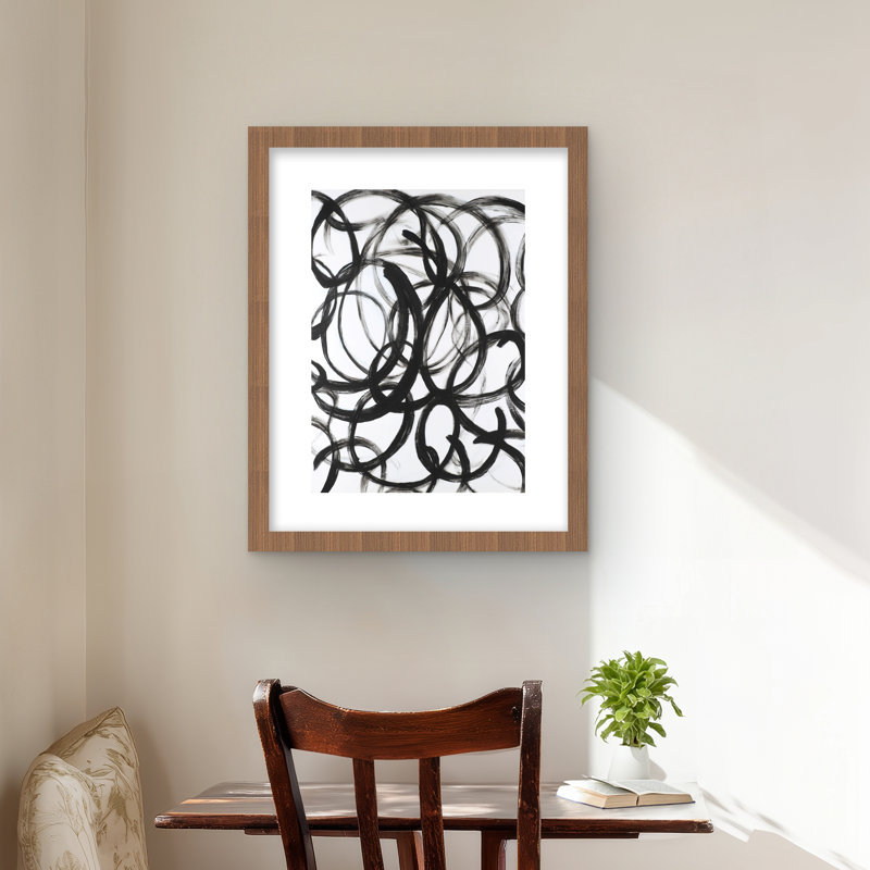 Lignes abstraites bouclées - impression encadrée en noir et blanc pour la décoration, Brun, H 20 po x l 16 po