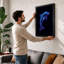 Neon Dolphin Leap Modern - Framed Print-255164973-255164964