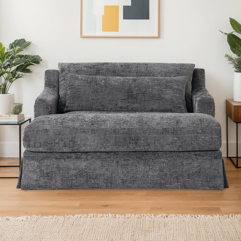Canapé-lit en chenille - causeuse avec coussins, surface texturée, siège très profond, Gris