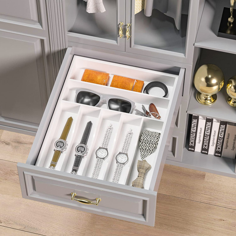 Organisateur d'ustensiles, organisateur de tiroir à couverts - Organisateur de couverts en bambou à 7 emplacements, séparateur multifonctionnel pour couverts de cuisine, accessoires pour cheveux, outils de réparation, ensemble d'art L13” x l17” (Blanc)