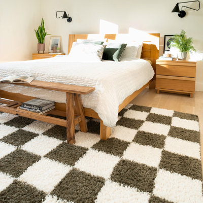 Tanaja Chequered Machine Tufted Shag Area Rug