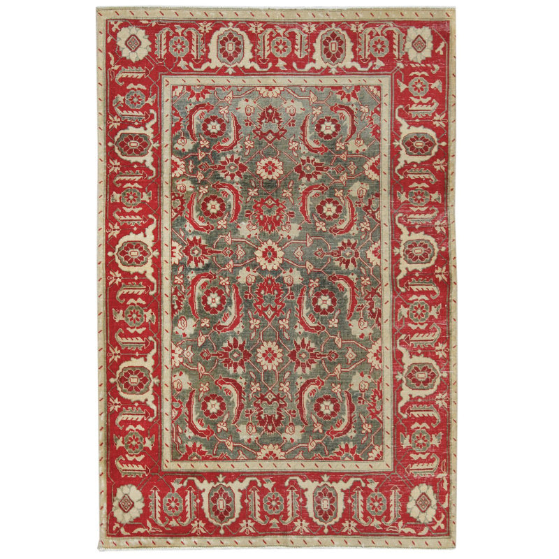 Tapis unique en laine / coton tissé à la main des années 1920 de 3 pi 5 po x 5 pi 1 po Agra