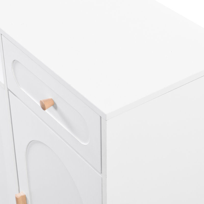 Armoire à chaussures élégante avec portes arquées et tiroir, Blanc