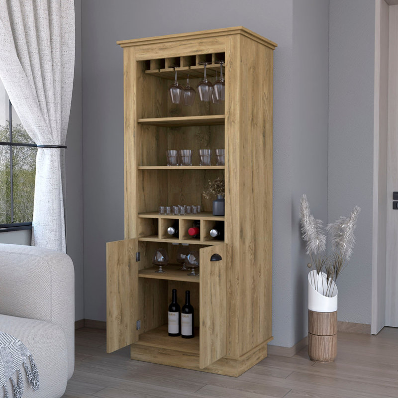 Functional 4-built In Wine Rack Cabinet - Wood Bar Cabinet: 4 Slots, Bottle Storage & Holder, 28.57" H x 19.34" W x 68.37" D