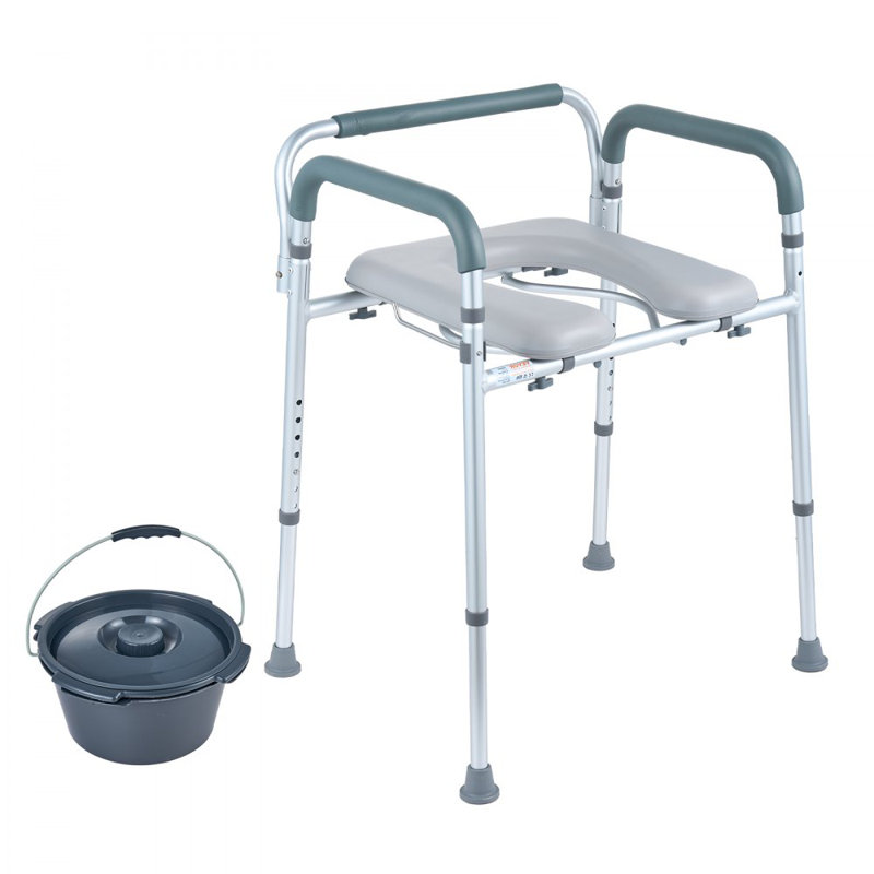 Chaise Commode, commode de chevet avec siège et accoudoirs rembourrés, hauteur réglable à 7 niveaux