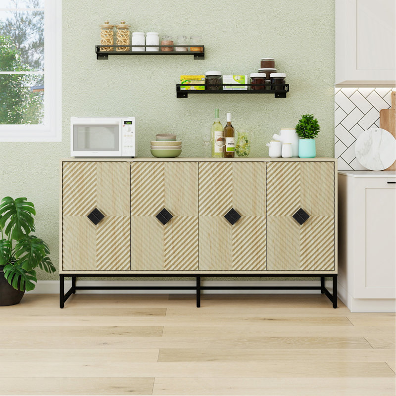 Buffet sculpté à 4 portes, buffet avec rangement, armoire à café moderne avec tablette réglable pour le salon, la salle à manger et la cuisine