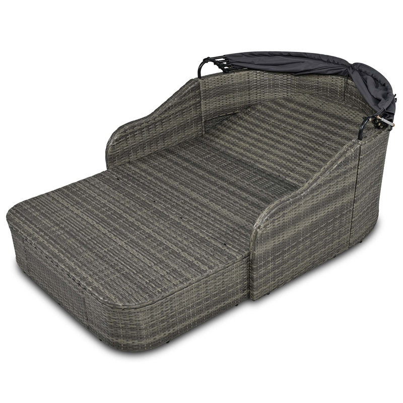 Outdoor Sunbed With Adjustable Canopy And Multiple Comfort Features