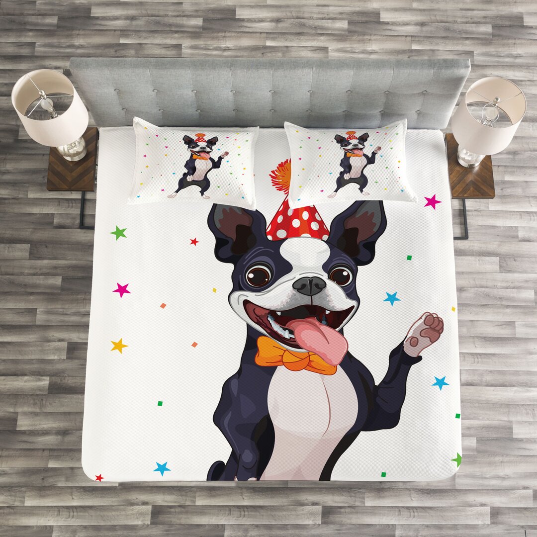 Gestepptes Bettdecken-Set, Geburtstags-Hund, Boston Terrier, Mehrfarbig