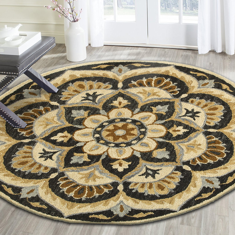 Owensboro Floral Oriental Hand Tufted Wool Area Rug, Round 4'