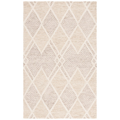Beige Ivory Hand-Tufted Wool Geometric Rug