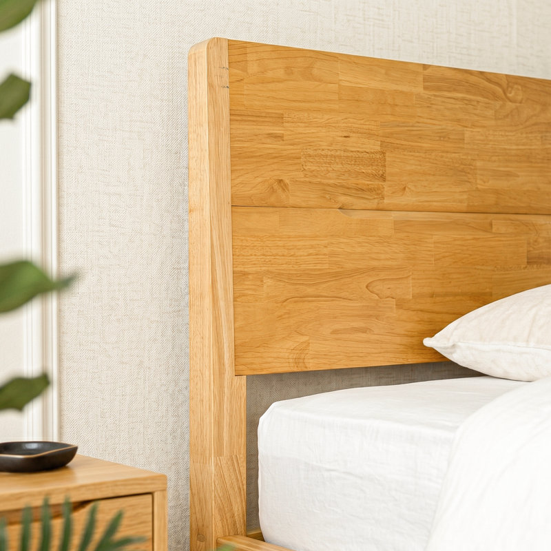 Arvion Queen Size Transitional Modern Solid  Wood Platform Bed Frame, ARB-41-Q, with Panel Headboard & Japanese Joinery, Honey Oak, No Box Spring Needed