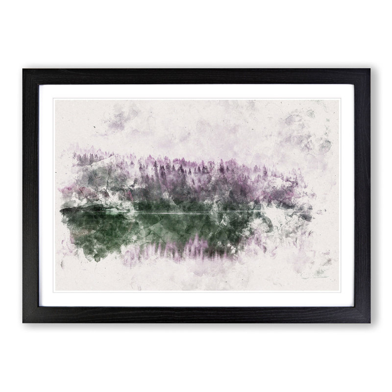 Fog Over Forest In Italy Watercolour - Single Picture Frame Print on MDF, Black Framed, 62cm H x 87cm W x 2cm D