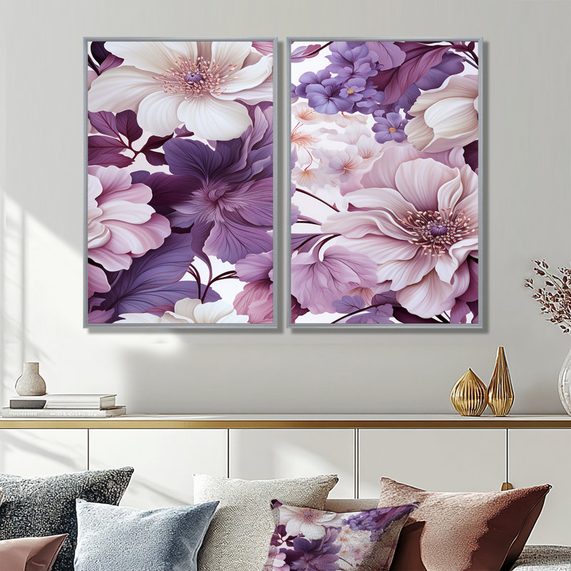 Gonesse - Floral Coastal Tropical Wall Decor 2-Pieces, H 36 po x l 48 po, Impression encadrée flottante, Argent argent