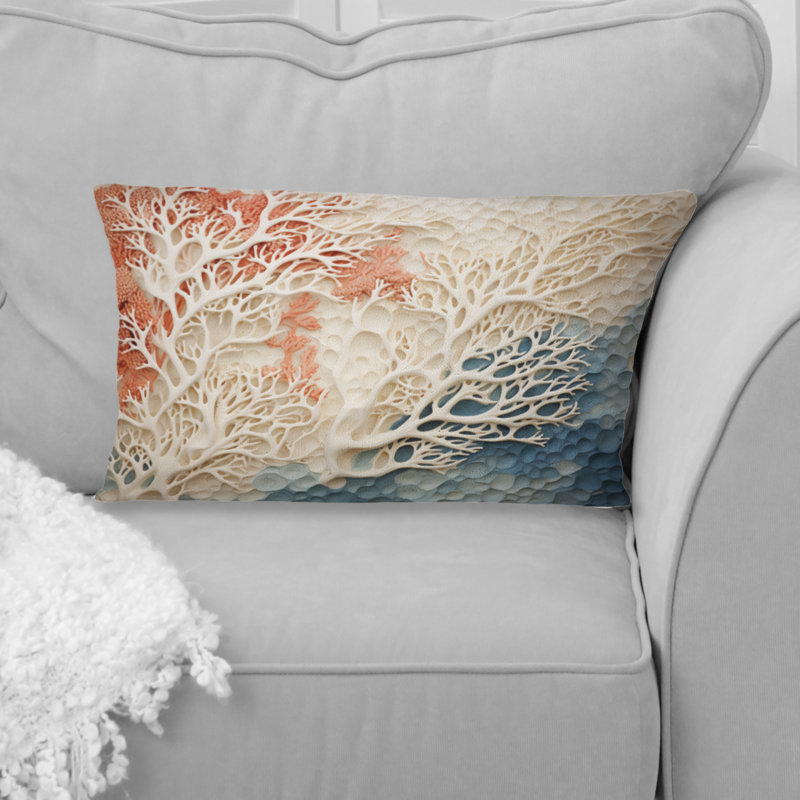 Coussin rose et blanc Coastal Coral Collage I - Coastal Coral Under Water, Rectangle 12"H x 20"W