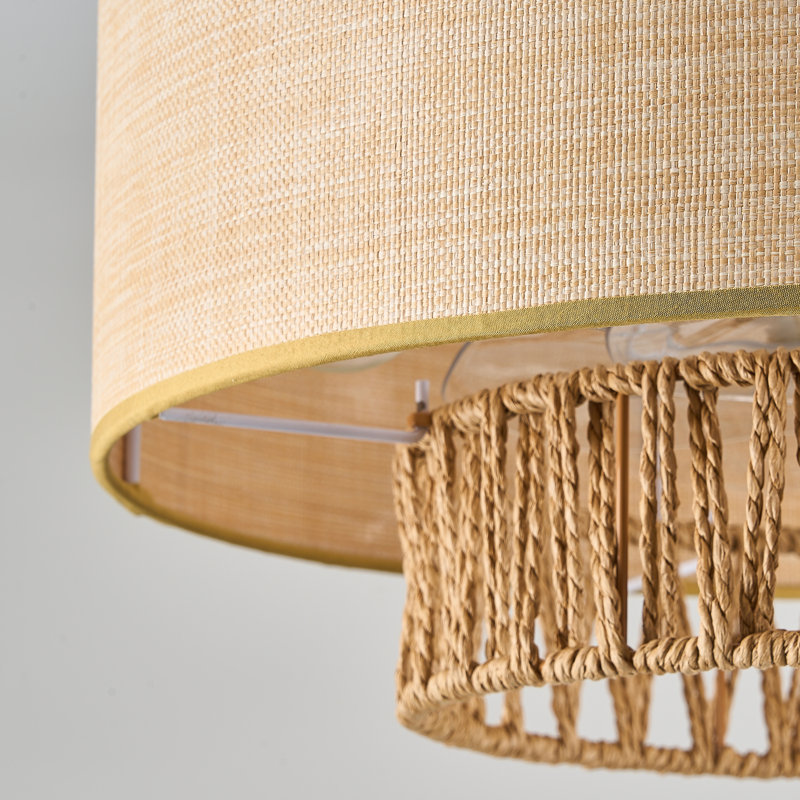 Ventilateur de plafond en cage en rotin avec lumière et télécommande Boho