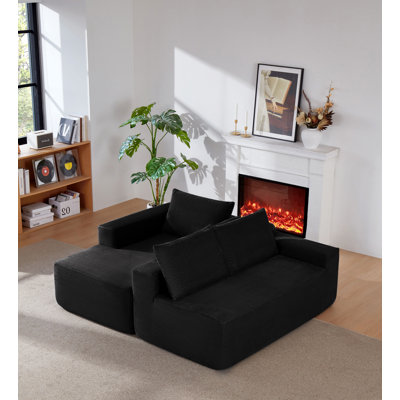 Canapé modulaire 104 po avec méridienne en forme de L, canapé modulaire moderne avec siège profond, avec poches latérales, sièges rembourrés pour la chambre à coucher du salon, sans assemblage requis, (tissu de velours côtelé), NOIR