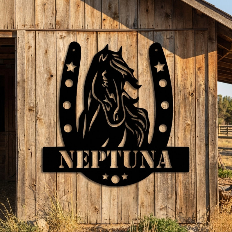Décoration murale personnalisée en métal cheval et fer à cheval, nom personnalisé, H 30 po x l 30 po x P 0,1 po, Oui