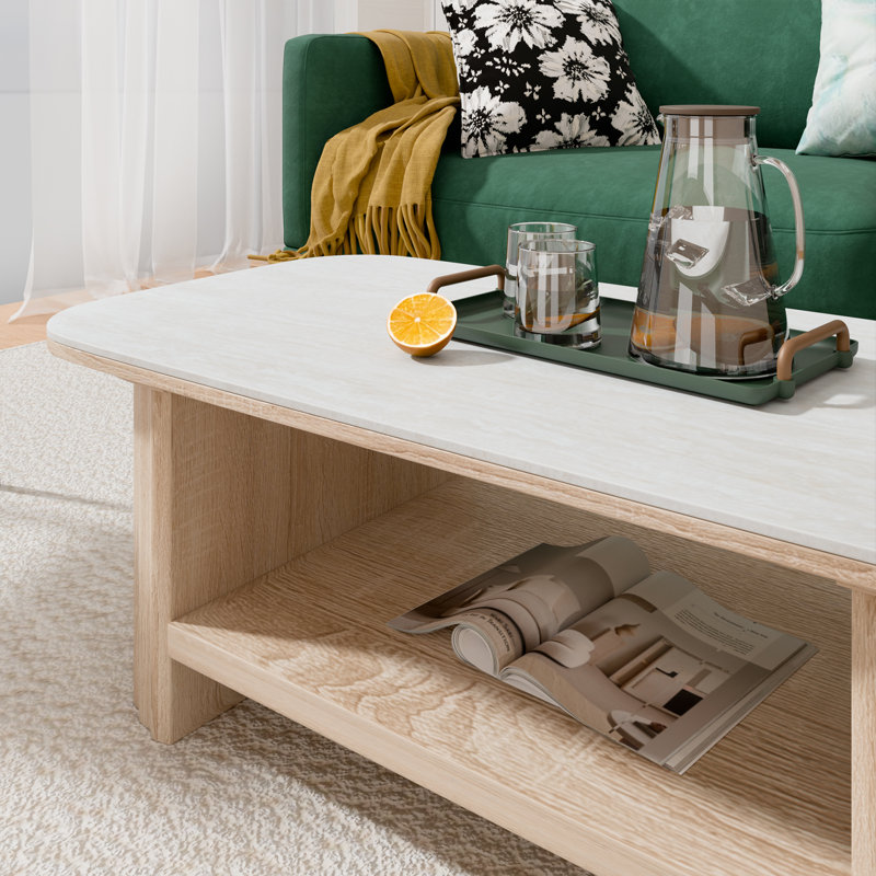 Solid Wood Coffee Table with Marble Tabletop