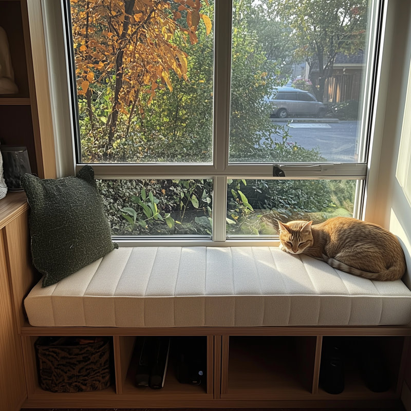 2''Custom Bench Cushion for Indoor/Outdoor Furniture, Fleece Anti-Pet Scratch Window Seat Cushion, Premium 70D High-Resilience Foam Waterproof