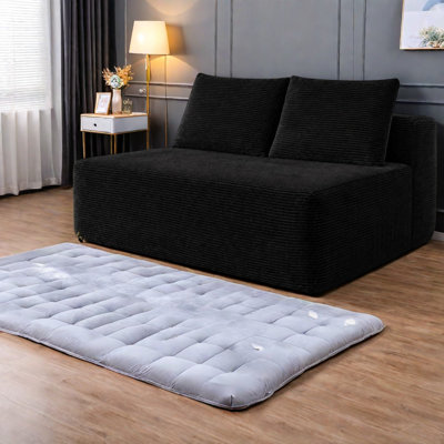 Compression Sectionals, Black Corduroy Compact Modern Couch for Home