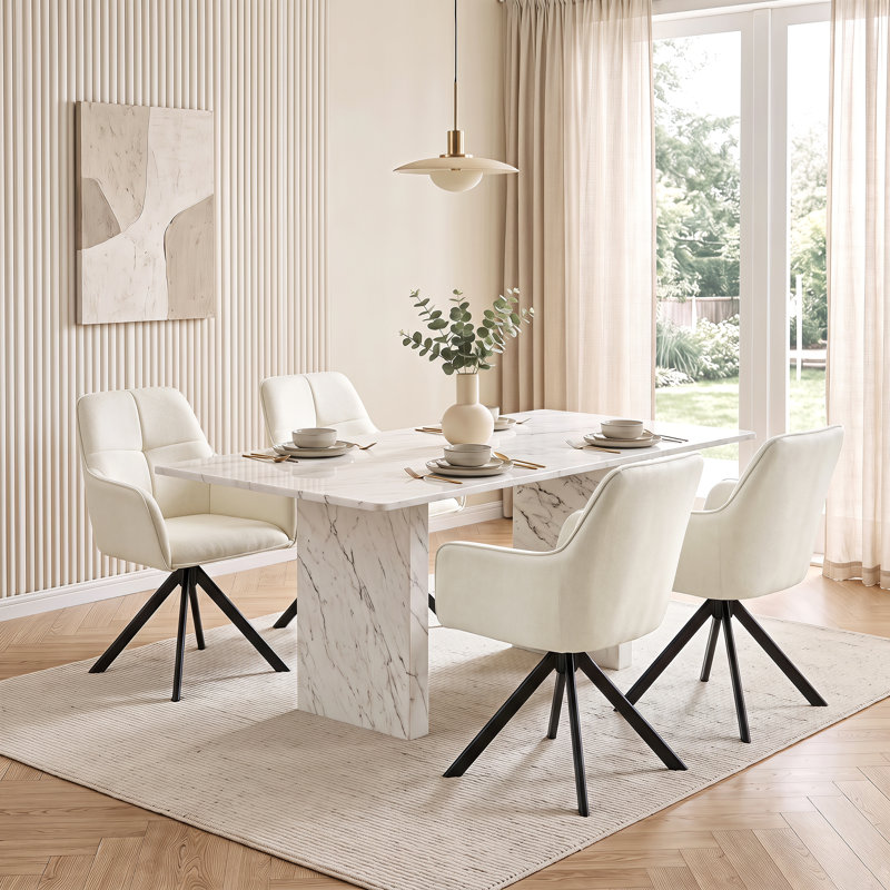 Chaises de salle à manger modernes pivotantes rembourrées, fauteuils d'appoint avec pieds en métal, Lin beige