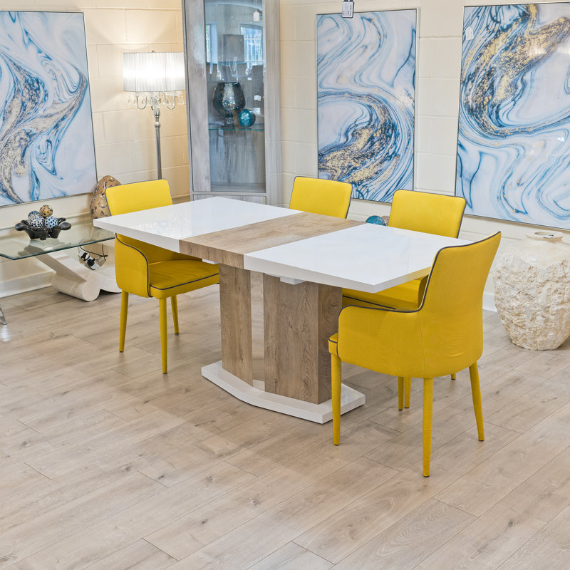 Hershel 4 -Person Butterfly Leaf Dining Set, Yellow, White/Oak