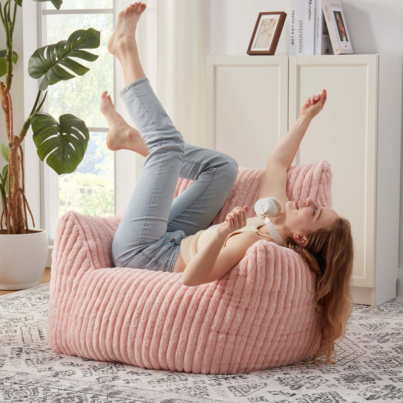 Pink bunny plush foam-filled compressed beanbag chair, Pink, 27.9“ H x 37" W x 33"D