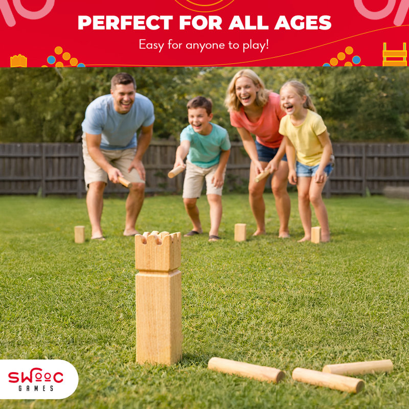 Jeu de cour Kubb avec caisse