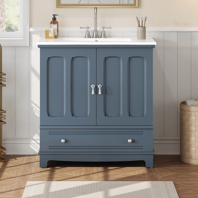Meuble-lavabo 30 po avec lavabo en céramique, Bleu