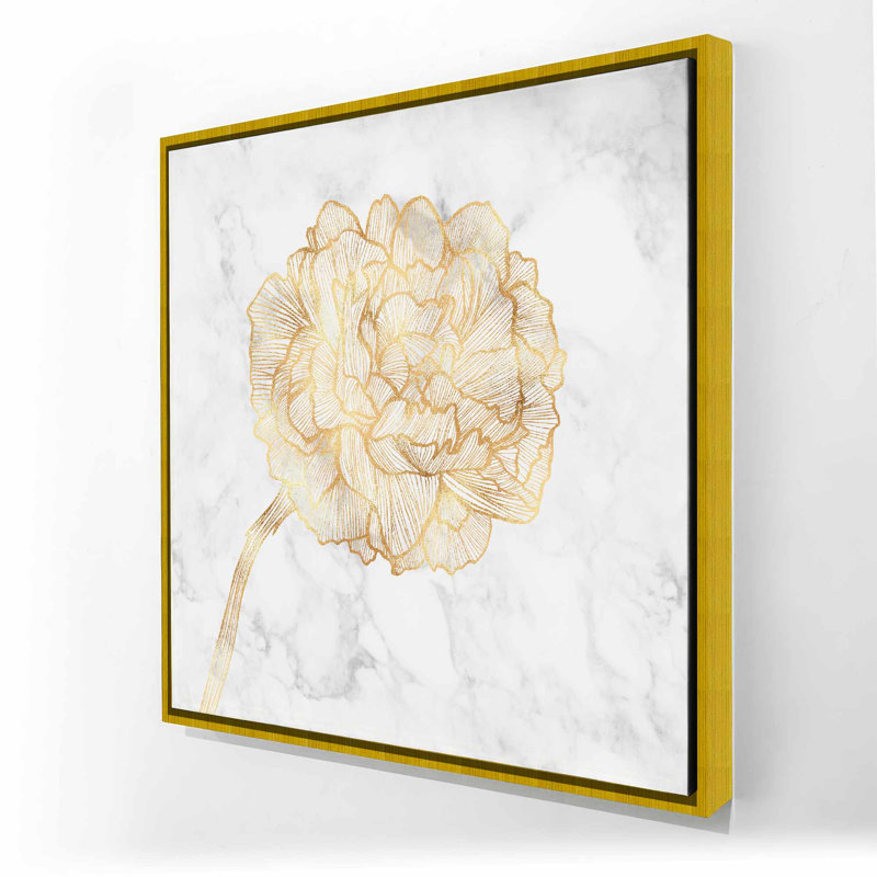Pivoine dorée, toile encadrée, Blanc / gris / or, Doré