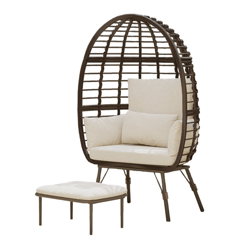 Fauteuil en osier avec repose-pieds Cherryle, Beige