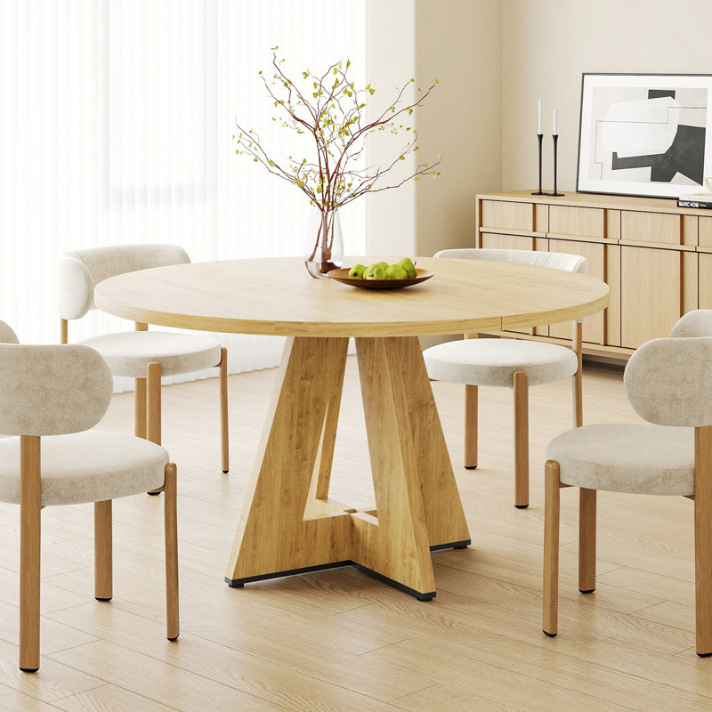 Table de salle à manger ronde pour 4 à 7 personnes, table de cuisine pour la salle à manger, Naturel