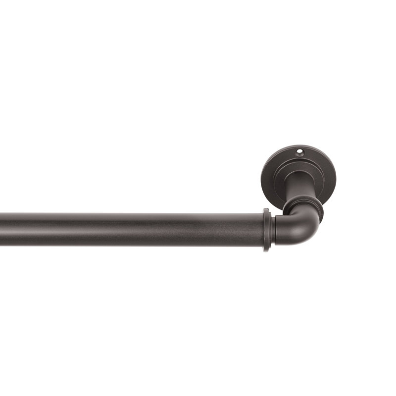 Dark Brown Industrial Steel Wall Mounted Curtain Rod Set