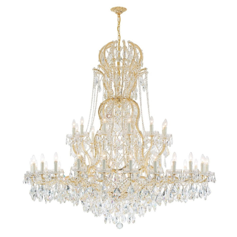 Lustre suspendu en cristal Keijon Light Theresa, Laiton brossé, H 42 po x l 40 po x P 40 po, Transparent