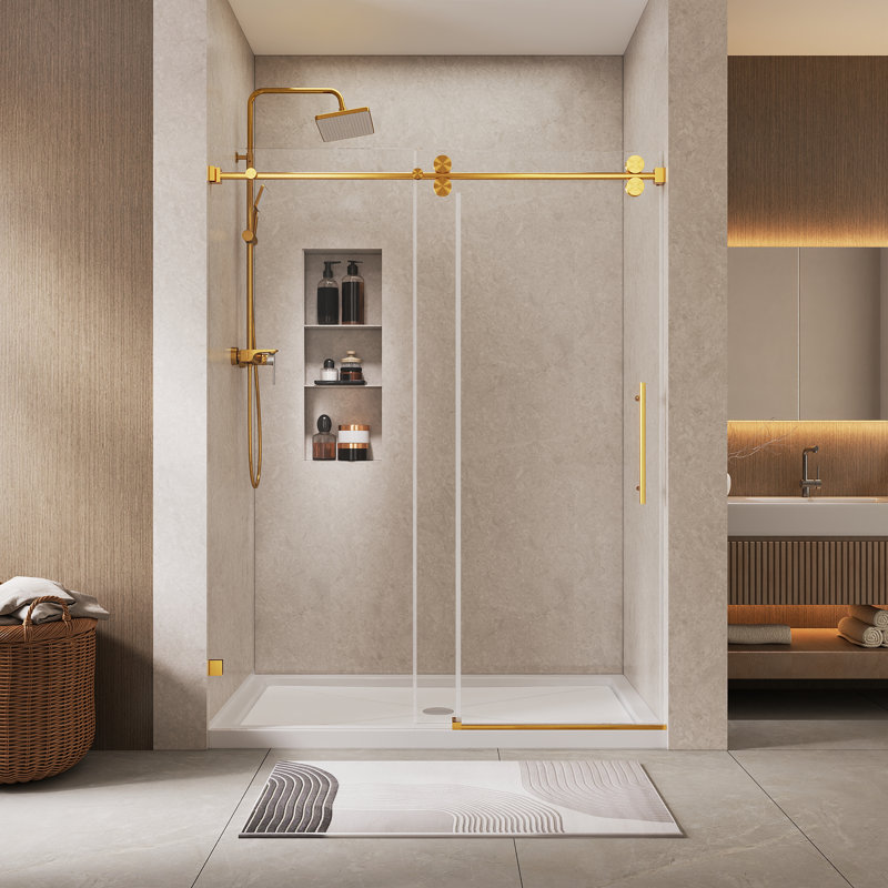 Concord 56" - 60" W X 76" H Single Sliding Frameless Shower Door With 5/16" (8Mm) Tempered Glass, Stainless Steel Accessories