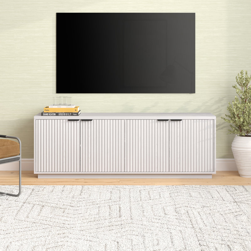 Mansfield Fluted Door Manufactured Wood TV Stand with Plinth Base, White