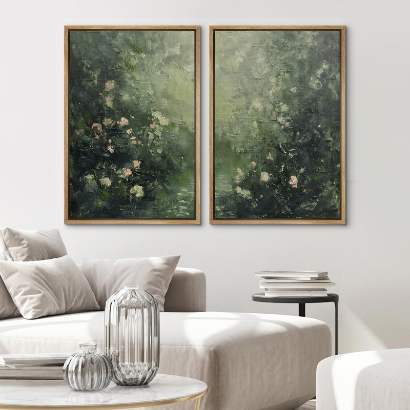 «Abstract Garden Floral Lush», 2 pièces sur toile, H 24 po x l 16 po, Encadré naturel
