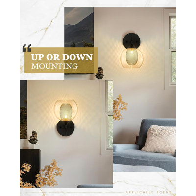 Modern Black Wall Sconce Set Of 2 With Clear Glass And Honeycomb Metal Shade, Bathroom Vanity Light Fixture For Mirror, Bedroom, And Hallway