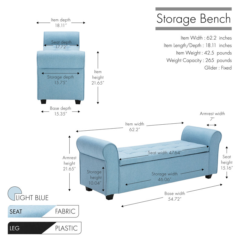 Landaverde Upholstered Storage Bench, Light Blue