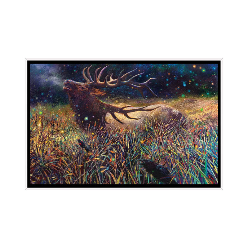 « Wapiti » par Iris Scott-impression d’art graphique, H 24 po x l 40 po x P 1,5 po, Toile blanche encadrée, Pas de tapis