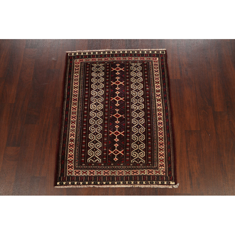 Tapis ivoire noué à la main de conception unique 3 pi 1 po x 4 pi 1 po Jermell