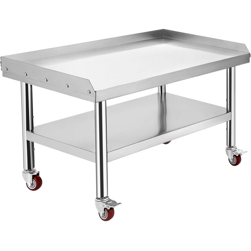 Table de barbecue 36 po x 30 po en acier inoxydable avec rangement réglable