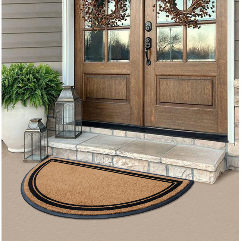 Jakyri Natural Coir & Rubber Half Round 36" x 72" Non-Slip Outdoor Doormat