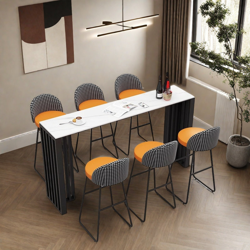 Tables et chaises de bar légères et luxueuses, Orange / noir, H 41,3 po x L 15,7 po x l 86,6 po, 7