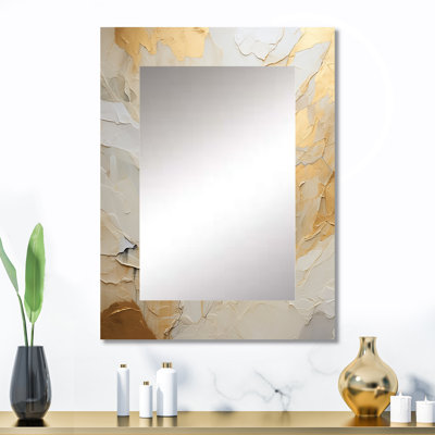 «Beige and Gold Glacier Stone Simplicity II», miroir mural décoratif de formes abstraites, miroir beige, impression d'art en métal
