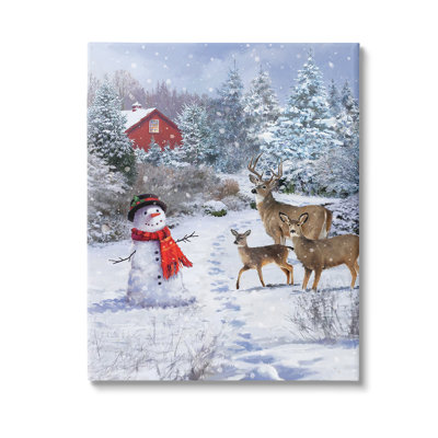 «Reindeer & Snowman Landscape», art mural sur toile par Jason Kirk